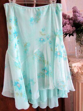 Y2K SKIRT, L, TURQUOISE FLIRTY WRAPPER SUMMER PARTY SKIRT, ASSYMETRICAL, LOVELY!